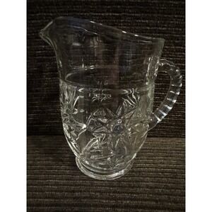 Anchor Hocking Large Creamer/Small Pitcher Cut Glass Star of David Pattern 16 Oz